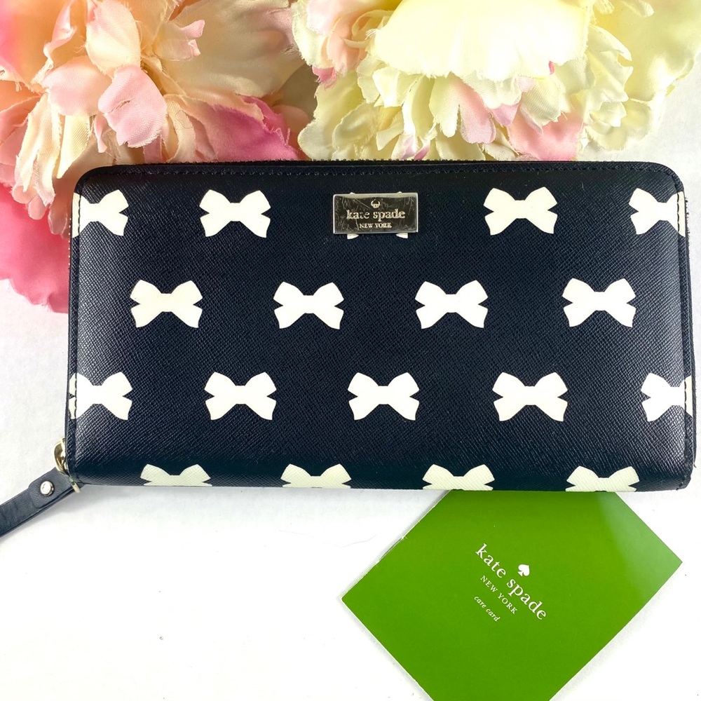 Kate Spade Black Neda White Bow Wallet